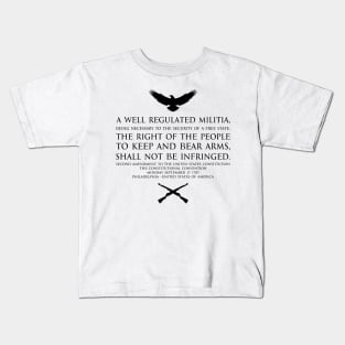 2nd Amendment (Second Amendment to the United States Constitution) Text - with US Bald eagle and crossed m1garand - Black Kids T-Shirt